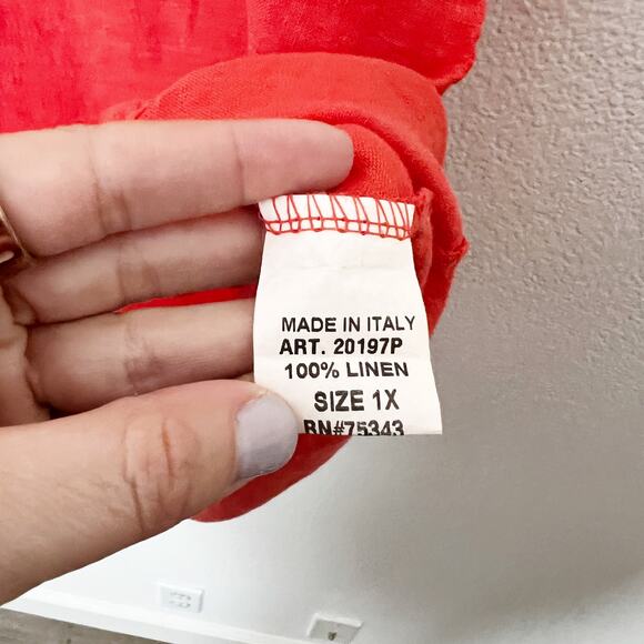 [Saiph Lab] Oversized Coral Lagenlook Italian Linen Short Sleeve Blouse Size 1X - Picture 9 of 9